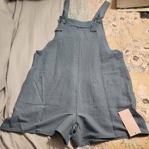Blue Textured Overalls